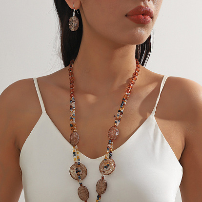 Комплекты из деревянных/акриловых бусин с подвесками и серьгами