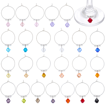 24Pcs Brass & Glass Wine Glass Charms, Cone