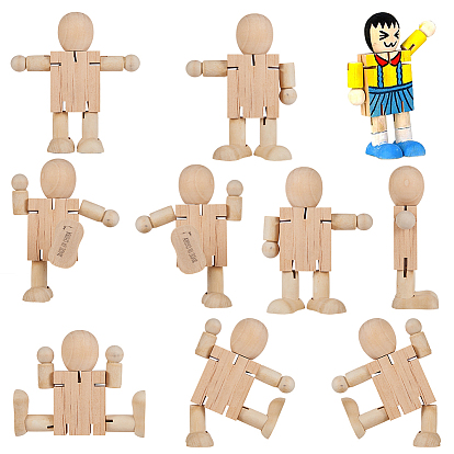 Unfinished Blank Wooden Robot Toys, for DIY Hand Painting Crafts