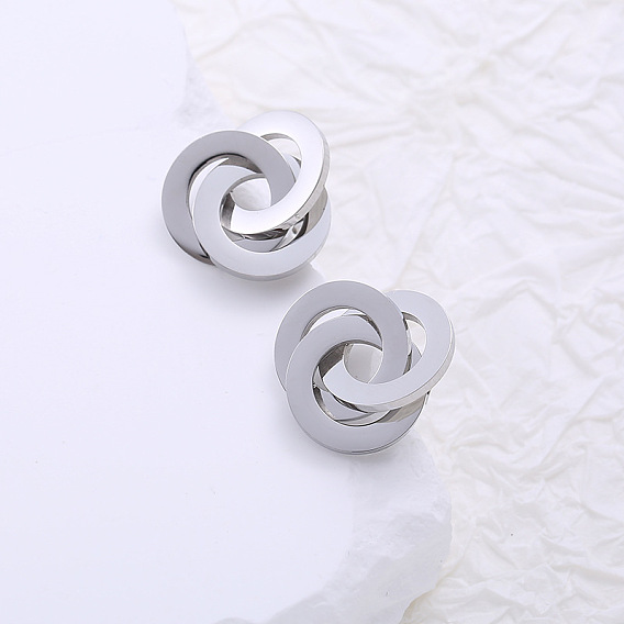 6 пары сережек-гвоздиков из нержавеющей стали с тремя кольцами