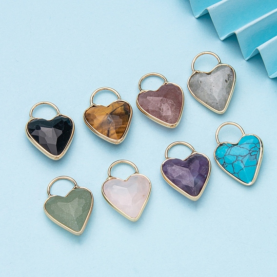 Подвески из золотой латуни с натуральными драгоценными камнями, сердце