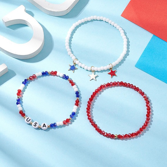 3шт 3 стили гальванизированные стеклянные бусины и стеклянные бусины набор для браслета, с латунными подвесками и акриловыми бусинами