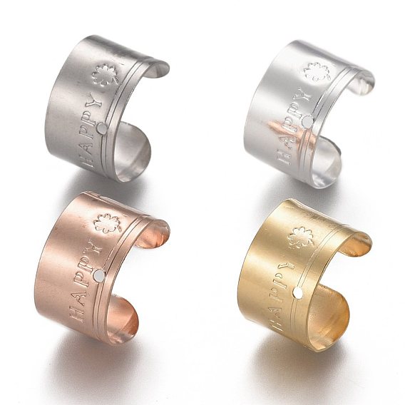 304 Boucles d'oreilles manchette en acier inoxydable, avec fleur et mot heureux, avec le trou