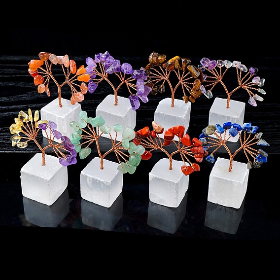 Украшения из натурального драгоценного камня дерево жизни, на натуральной селенитовой основе, Медная проволока, энергетический камень фэн-шуй, подарок для женщин и мужчин, медитация