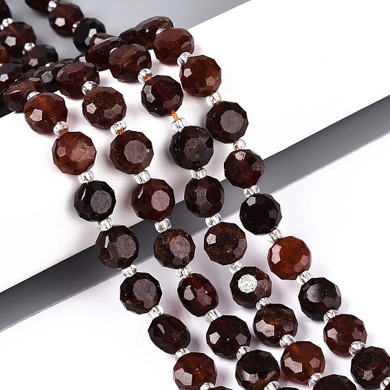 Гранат природный бисер нитей, плоско-круглые, граненые, с бисером