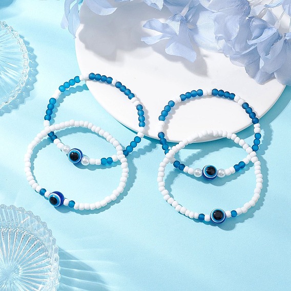 2 шт 2 стили браслеты из стеклянных бусин от сглаза и браслеты из стеклянных бусин для женщин, с бусинами из АБС-пластика, имитирующими жемчуг, и смолой