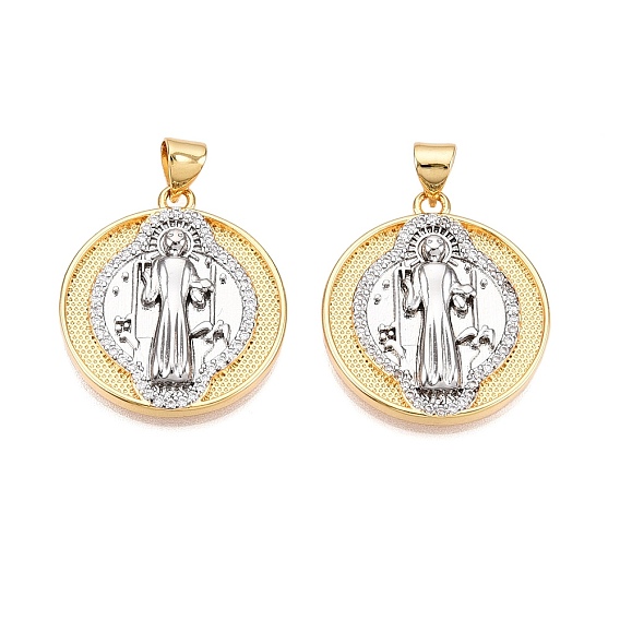 Латунные микро проложить кубического циркония подвески, без кадмия и без свинца, плоский круг с амулетами святого Иуды