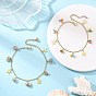 2Pcs 2 Styles Dyed Natural Freshwater Shell & 304 Stainless Steel Starfish Charm Cable Chain Anklet Sets, Golden