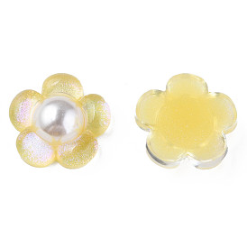 Cabujones de resina epoxi translúcida, con plástico abs imitación perla y polvo de purpurina, flor