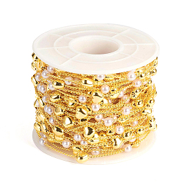 Латунная цепочка из бисера ручной работы, бордюрные цепи, с пластиковой бусиной из искусственного жемчуга ccb, долговечный, пайки, с катушкой, сердце