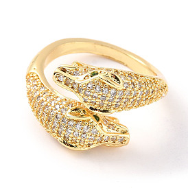 Cubic Zirconia Double Snake Open Cuff Ring, Brass Jewelry for Women, Cadmium Free & Lead Free