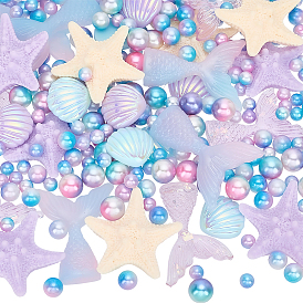 320шт. 3 стили, радужные акриловые бусины, имитирующие жемчуг, градиент русалка жемчужные бусы, без отверстия , круглые, с 30шт. смоляных кабошонов