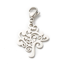 Tree 304 Stainless Steel Pendant Decorations, with 304 Stainless Steel Lobster Claw Clasps & Open Jump Rings