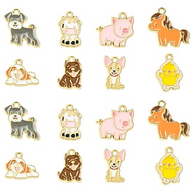 40 шт 8 стили подвески из цинкового сплава с эмалью, прелести животных, золотые