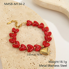 Сердце 304 из нержавеющей стали шарм браслеты, Браслеты из смоляных бусин для женщин, золотые