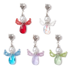 Стеклянные подвески, ангельские прелести, со стеклянной жемчужной бусиной и 304 шовными бусинами из нержавеющей стали и трубчатыми дужками из сплава в тибетском стиле, граненые