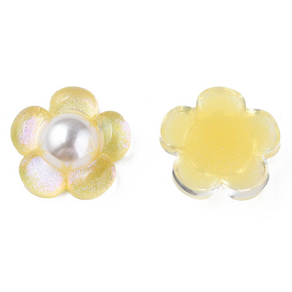 Cabujones de resina epoxi translúcida, con plástico abs imitación perla y polvo de purpurina, flor