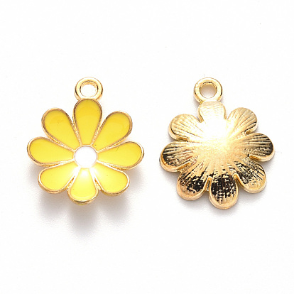 Alloy Enamel Pendants, Flower, Light Gold