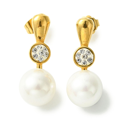 Вакуумное покрытие pvd 304 серьги-гвоздики из нержавеющей стали с кристаллами и стразами, круглые пластиковые серьги с жемчугом для женщин