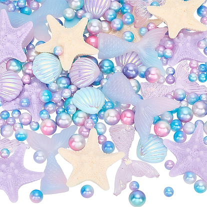 320шт. 3 стили, радужные акриловые бусины, имитирующие жемчуг, градиент русалка жемчужные бусы, без отверстия , круглые, с 30шт. смоляных кабошонов