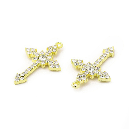 Rack Plating Alloy Rhinestone Pendants, with Clear Glass, Cross Charms, Cadmium Free & Nickel Free & Lead Free