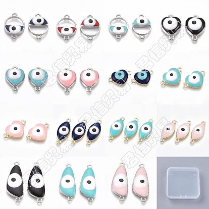 NBEADS 60pcs 15 Style Alloy Enamel Links Connectors, Mixed Shapes with Evil Eye