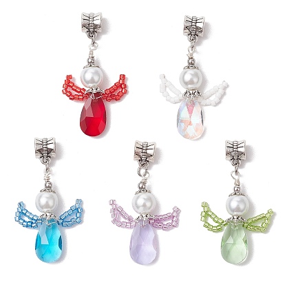 Стеклянные подвески, ангельские прелести, со стеклянной жемчужной бусиной и 304 шовными бусинами из нержавеющей стали и трубчатыми дужками из сплава в тибетском стиле, граненые