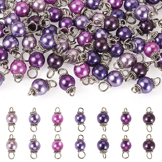 70 шт 7 цвета стеклянные перламутровые круглые соединительные подвески, с выводами из сплава и 304 нержавеющей стали, античное серебро