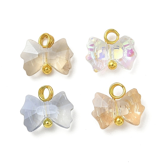 4 шт. 4 цвета гальванического стекла подвески, очарование бантом, с золотой латунной петлей, граненые