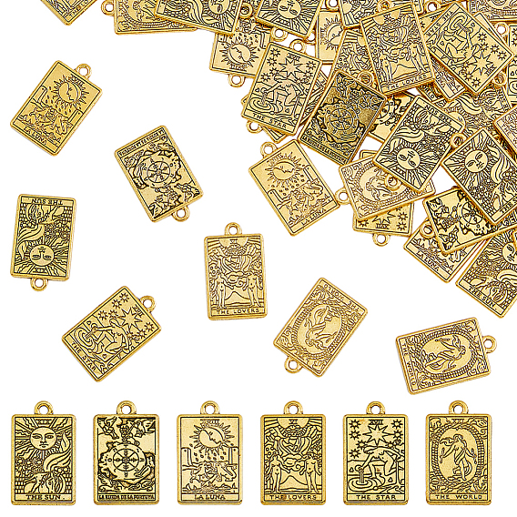 60шт 6 стили подвески из сплава с гальванопокрытием, прямоугольник с оберегами Таро