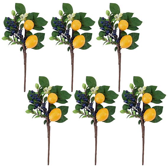 6шт. искусственные растения из шелковой ткани и пенопласта с лимонным и черничным рисунком, для украшения дома
