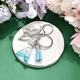 26шт. брелок с кисточкой из прозрачной эпоксидной смолы, прозрачного акрила и искусственной замши, с кольцами для ключей из сплава, с цепочками и застежками-лобстерами, бабочка