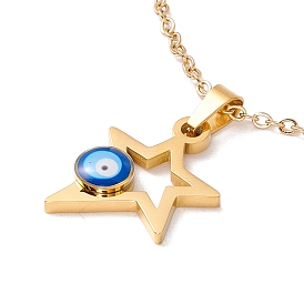 Chapado en iones (ip) 304 collar con colgante de estrella de acero inoxidable con mal de ojo con esmalte para mujer