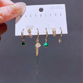 Peacock Green & CZ Earrings Set - 6 Pieces of Chic and Elegant Ear Studs and Danglers for Women's Dresses