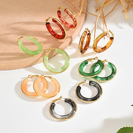 201 Stainless Steel Acrylic Hoop Earrings for Women, Golden