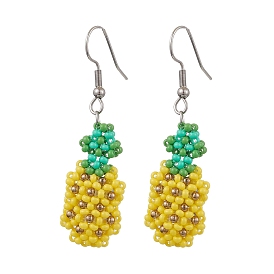 Glass Seed Bead Pineapple Dangle Earrings for Women, Stainless Steel Color