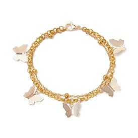 Brass Rolo Chain & Iron Cable Chain Multi-strand Bracelet, Butterfly Charm Bracelets for Women