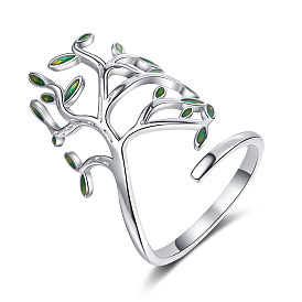 Ring female style green leaf open ring ring literary leaf single ring ring