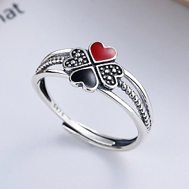 Клевер 925 регулируемые кольца из стерлингового серебра с эмалью для женщин