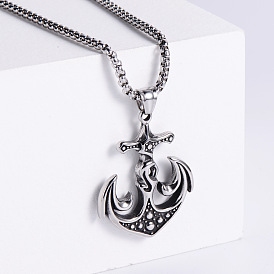 Stainless Steel Cross Anchor Pendant Necklaces for Men