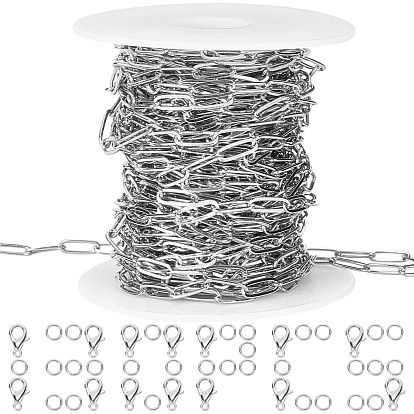 Kits de fabrication de bijoux à partir de chaînes de trombones, y compris 10m chaînes en laiton, fermoirs pince de homard en alliage de zinc et anneaux de saut en fer