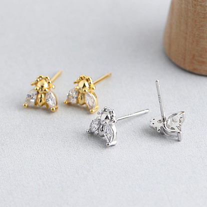 Simple and Elegant S925 Sterling Silver Insects Stud Earrings, with Clear Cubic Zirconia