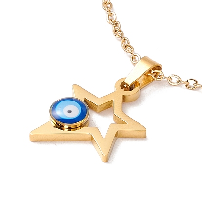 Chapado en iones (ip) 304 collar con colgante de estrella de acero inoxidable con mal de ojo con esmalte para mujer