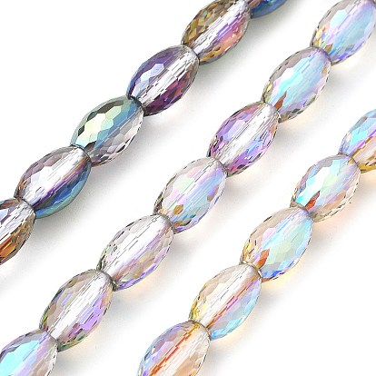 Гальванизируйте прозрачное стекло бисер нитей, овальные, с половиным покрытием цвета радуги, граненые
