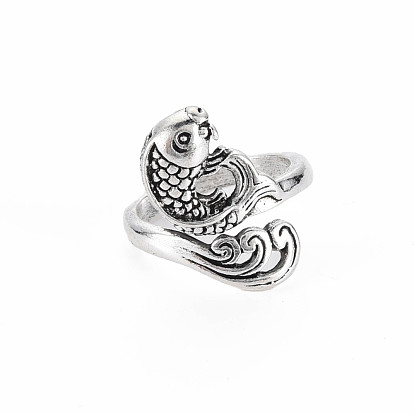 Men's Alloy Finger Rings, Open Rings, Cadmium Free & Lead Free, Fish