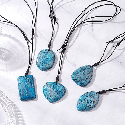 Ожерелья для женщин с геометрическим кулоном из натурального голубого агата с регулируемой геометрией, вощеным черным хлопковым шнуром, прямоугольник, сердце, конский глаз, овал, треугольник