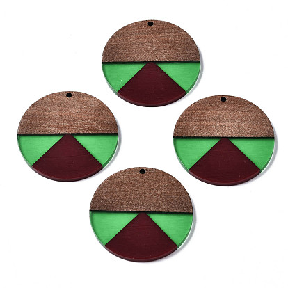 Resin & Walnut Wood Pendants, Flat Round