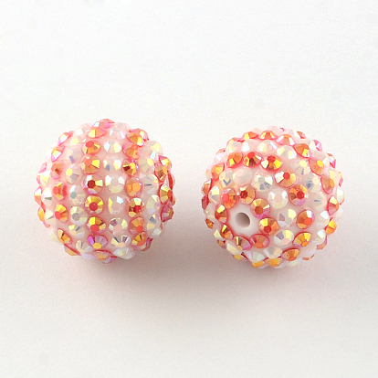 Résine perles rondes de strass, avec des perles acrylique à l'intérieur