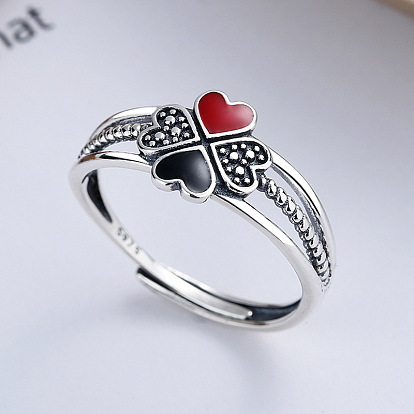 Клевер 925 регулируемые кольца из стерлингового серебра с эмалью для женщин