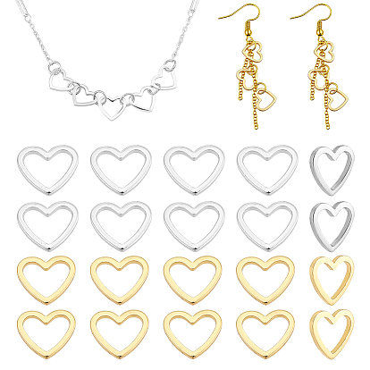 20Pcs 2 Colors Brass Linking Rings, Heart